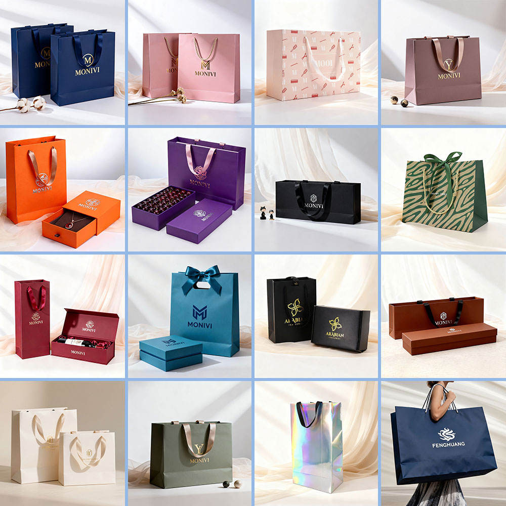 Custom Printed Kraft Paper Gift Bags for Ecommerce Packaging and Retail Store Supplies