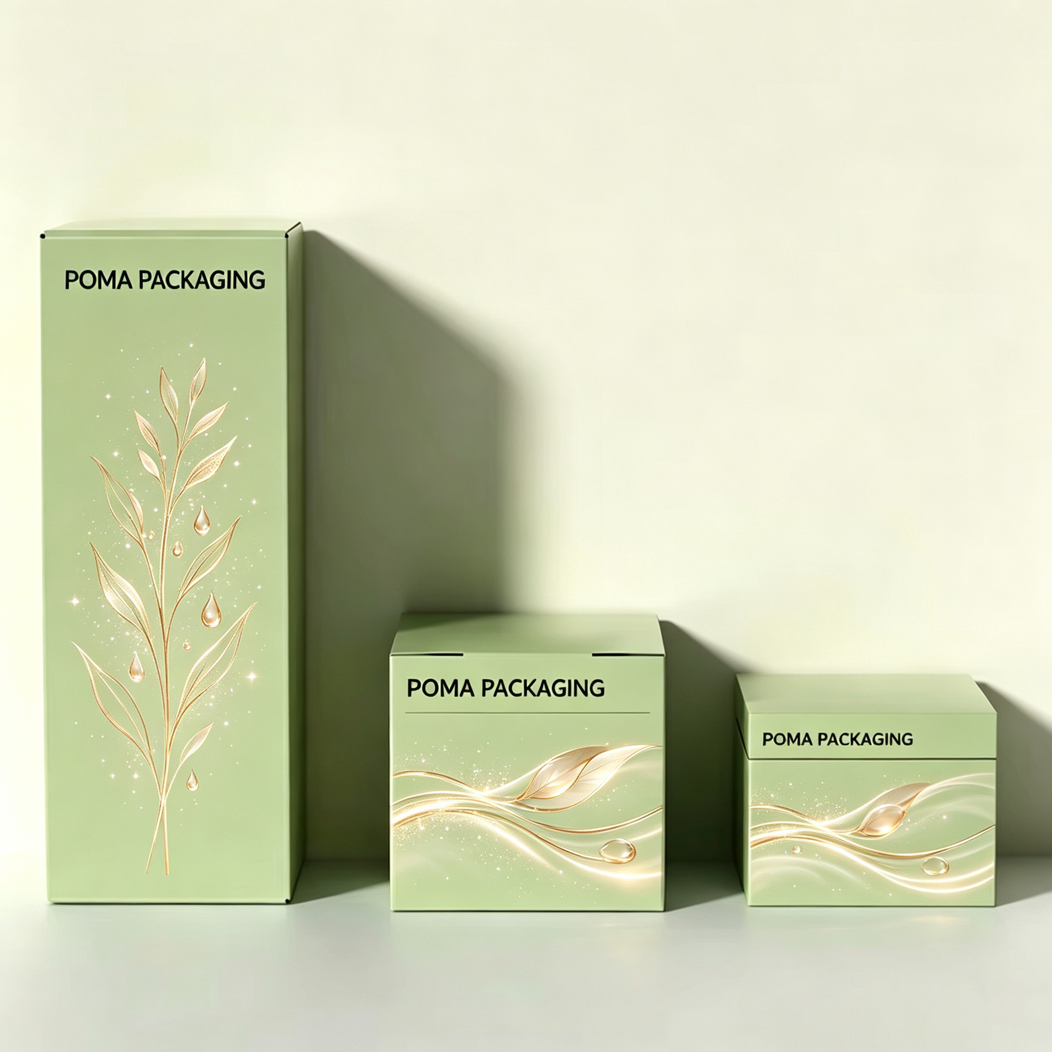 Custom Gold Foil Cosmetic Packaging Box Fresh Green Paper Box For Serum Cream Essential Oil Skincare