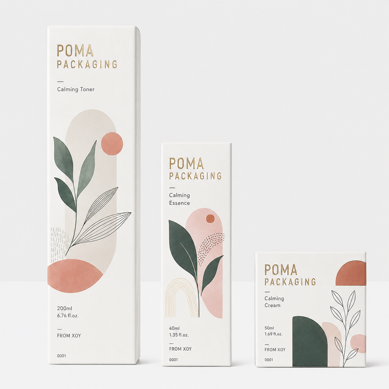 Custom Gold Foil Cosmetic Packaging Box Fresh Green Paper Box For Serum Cream Essential Oil Skincare