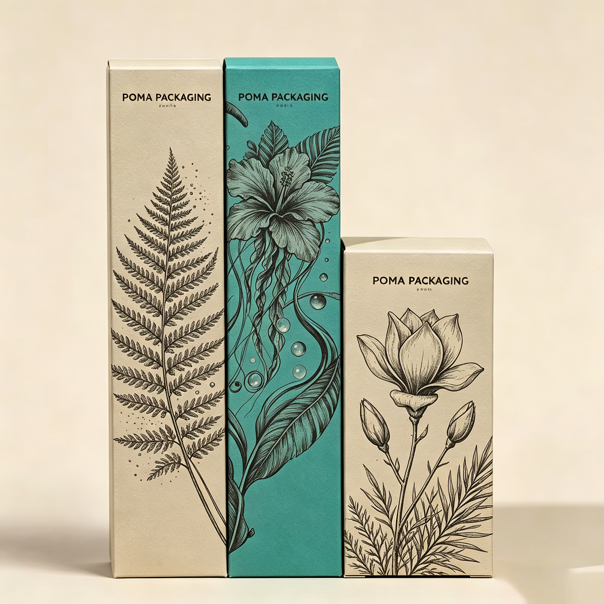 Custom Gold Foil Cosmetic Packaging Box Fresh Green Paper Box For Serum Cream Essential Oil Skincare
